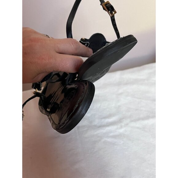 Tory Burch Ali-Anteka Black Patent Leather Thong Sandals Gold Hardware Size 9.5 - Picture 4 of 7